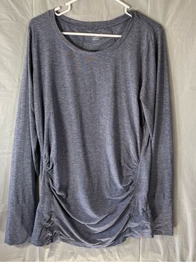 Gap Fit Maternity Breathe Top Women’s Large Gray Blue Long Sleeve Side Shirring